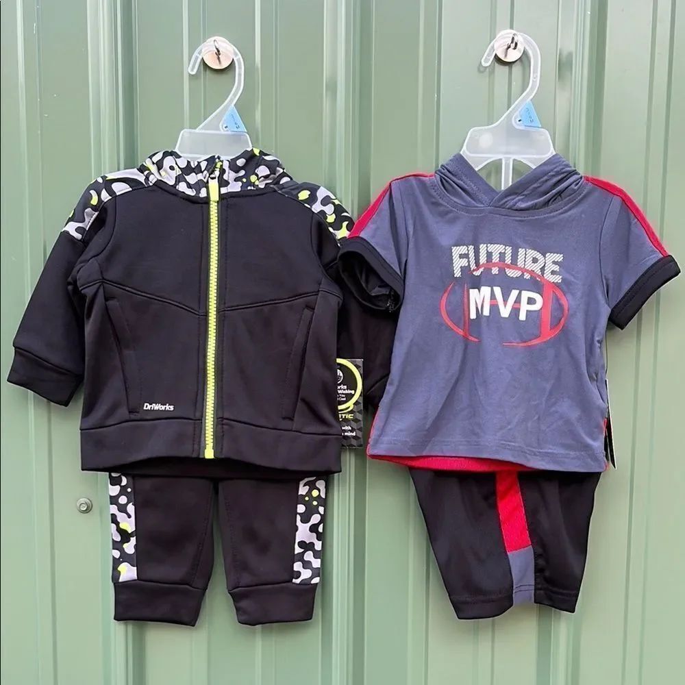 Boys Short Sleeve Hoodie Shorts Long Sleeve Zip Hoodie & Pants Bundle Size 3-6M